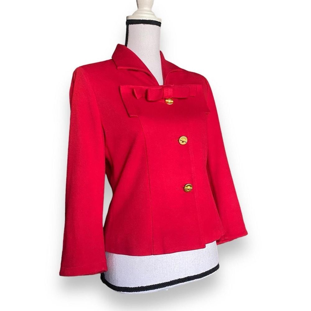 CAbi Red Jacket Blazer Size 6 Gold Buttons Bow Accent Love Carol Collection 3035